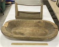 Misc lot w/ wood carved dough bowl