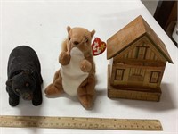 Misc lot w/ TY Beanie Baby & wooden bank