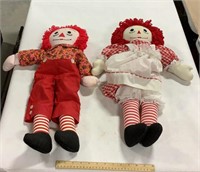 2 Raggedy Ann/Andy dolls no visible markings