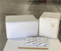 2-Styrofoam coolers w/ 2 glacier ice packs