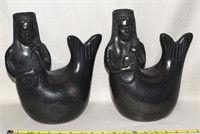 Pair Dona Rosa Barro Negro Mermaid Pottery Vases