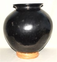 Large Dona Rosa Black Pottery Vessel Vase 15"t
