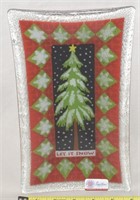 Peggy Karr Signed Fused Glass Let It Snow Plate