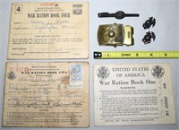 WWII Ration Books + USMC EGA Insignia/Pins