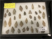 1930’s-1950’s Arrowheads In Display Case.