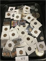Wheat Pennies, Various Coins, Tokens.