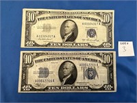 (2) $10 SILVER CERTIFICATE 1934 & 1953
