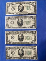 (3) 1934 $20 UNITED STATES BANK NOTES & (1) 1934