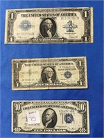 1923 SILVER DOLLAR, 1934 $10 SILVER CERTIFICATE,
