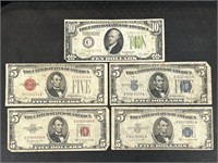 1950’s $5 & $10 U.S. Paper Currency Bills.