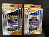2 BiC Cristal Blue Black 10ct Xtra Smooth Pens