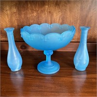 Indiana Blue Glass Bowl & Vases