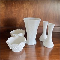 Milk Glass Bowls & Vases