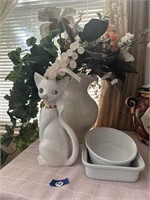 Vase of Flowers with Bowls & Kitty