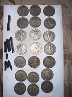 Set of walking liberty silver half dollars