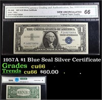 1957A $1 Blue Seal Silver Certificate Graded cu66
