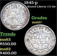 1845-p Seated Liberty Half Dime 1/2 10c Graded Sel