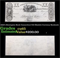 1800's Stonington Bank Connecticut $20 Obsolete Cu