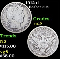 1912-d Barber Half Dollars 50c Grades vg+