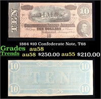 1864 $10 Confederate Note, T68 Grades Choice AU/BU
