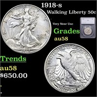 1918-s Walking Liberty Half Dollar 50c Graded au58