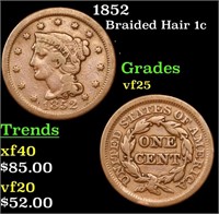 1852 Braided Hair Large Cent 1c Grades vf+