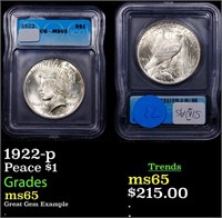 1922-p Peace Dollar $1 Graded ms65 By ICG