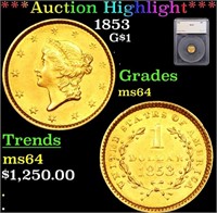 ***Auction Highlight*** 1853 Gold Dollar TY-I $1 G