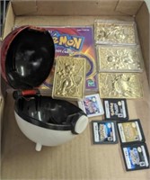 TRAY- POKEMON DS GAMES, AND GOLD CARDS
