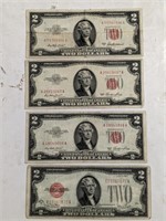 1928-S, 2-1953, 53-A 2 DOLLAR RED SEAL BILLS