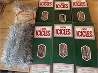 6 Boxes vintage Icicles, 1 large wrapped garland