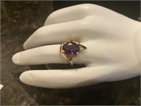 14K Ring with large purple stone