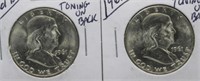 (2) 1961-D UNC & Toning on Back Franklin Half