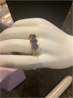 10K Ring with 3 blue stones