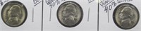 (3) 1945-S UNC/BU War Time 40% Silver Nickels.