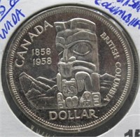 1958 British Columbia Canadian Silver Dollar.