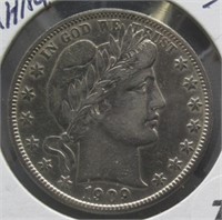 1909 Barber Silver Half Dollar. Rare. Nice/AU.