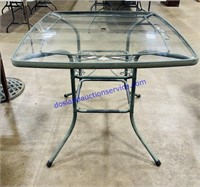 Metal Base Patio Table With Glass Top and