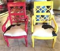Pair of Antique Cowhide Seat Arm Chairs