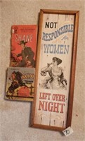 Western Tom Mix & Shane vintage books, tavern sign