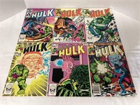 Six Incredible Hulk Marvel Comic Books