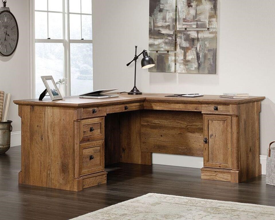 New Sauder Palladia Vintage Oak L-Shaped Desk