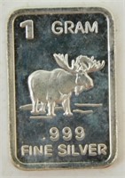 1 gram Silver Bar - Bull Moose, .999 Fine Silver