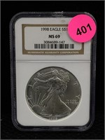1998 Silver Eagle 999 1 oz Silver MS69 NGC