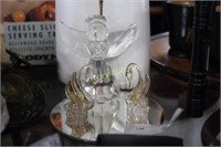 CRYSTAL ANGEL WITH SPUN GLASS SWANS ON MIRROR