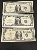 3 - $1 Silver Certificate Notes