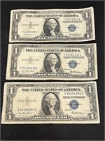 3 - $1 Silver Certificate Notes