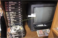 VHS TAPES AND TV WITH VHS PLAYER