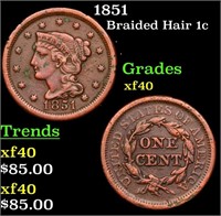 1851 Braided Hair Large Cent 1c Grades xf