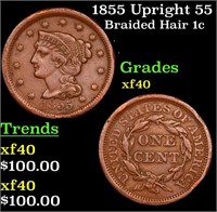1855 Upright 55 Braided Hair Large Cent 1c Grades